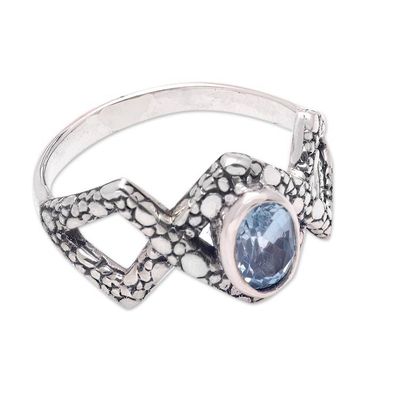 Alternate image for Geometric Sterling Silver Cocktail Ring with Blue Topaz Gem Pyramids of Loyalty