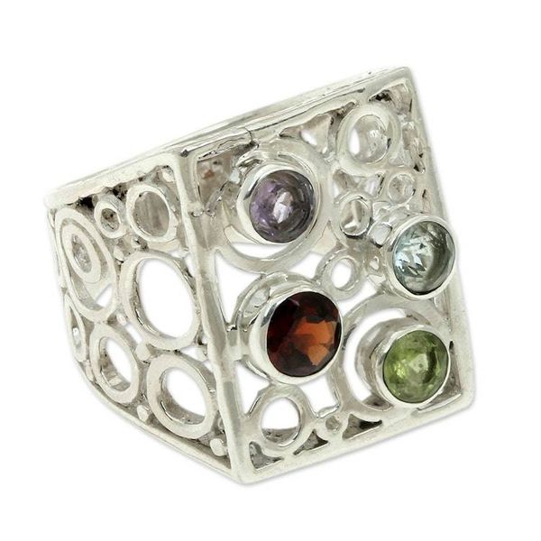 Alternate image for Multi-gemstone Sterling Silver Cocktail Ring from Bali Color Bubbles