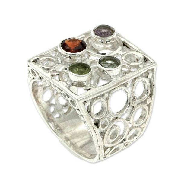 Alternate image for Multi-gemstone Sterling Silver Cocktail Ring from Bali Color Bubbles