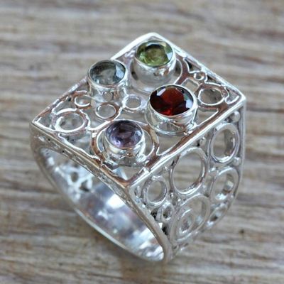 Alternate image for Multi-gemstone Sterling Silver Cocktail Ring from Bali Color Bubbles