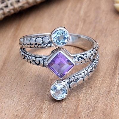 Alternate image for Cocktail Ring with Amethyst and Blue Topaz Bali Impressions