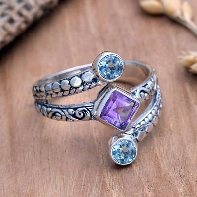 Alternate image for Cocktail Ring with Amethyst and Blue Topaz Bali Impressions