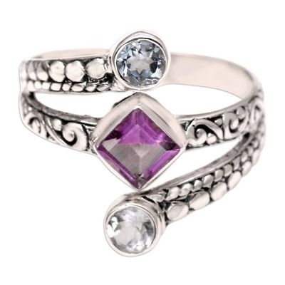 Alternate image for Cocktail Ring with Amethyst and Blue Topaz Bali Impressions