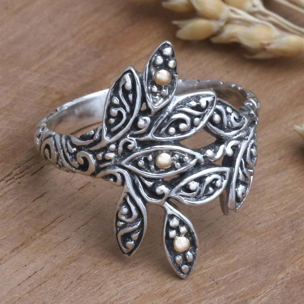 Alternate image for Gold-Accented Sterling Silver Wrap Ring from Bali Spring Sprig