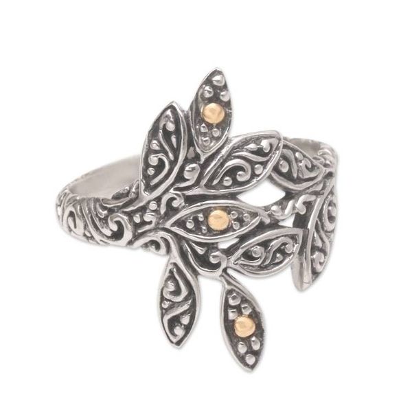 Alternate image for Gold-Accented Sterling Silver Wrap Ring from Bali Spring Sprig