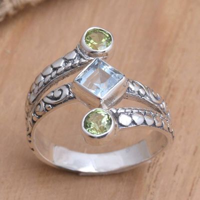 Primary image for Cocktail Ring with Peridot and Blue Topaz Bali Impressions