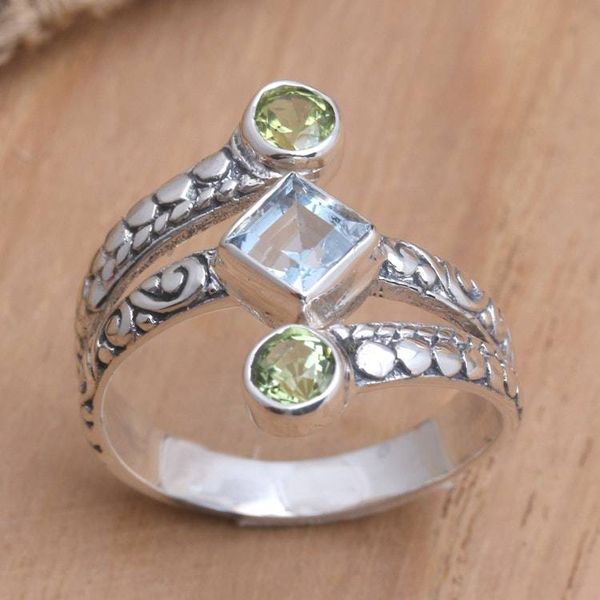 Alternate image for Cocktail Ring with Peridot and Blue Topaz Bali Impressions
