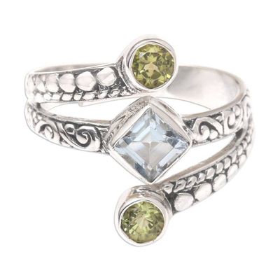 Alternate image for Cocktail Ring with Peridot and Blue Topaz Bali Impressions
