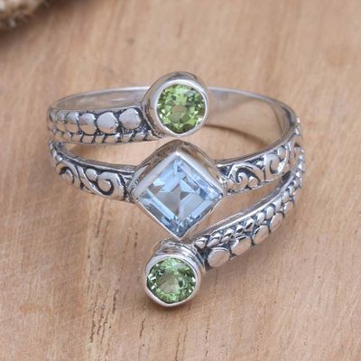Alternate image for Cocktail Ring with Peridot and Blue Topaz Bali Impressions