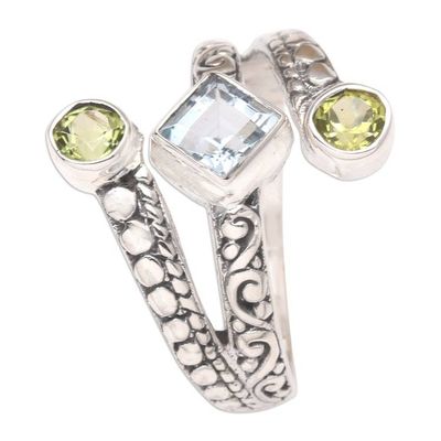 Alternate image for Cocktail Ring with Peridot and Blue Topaz Bali Impressions
