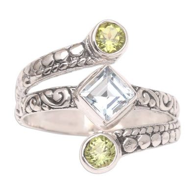 Alternate image for Cocktail Ring with Peridot and Blue Topaz Bali Impressions
