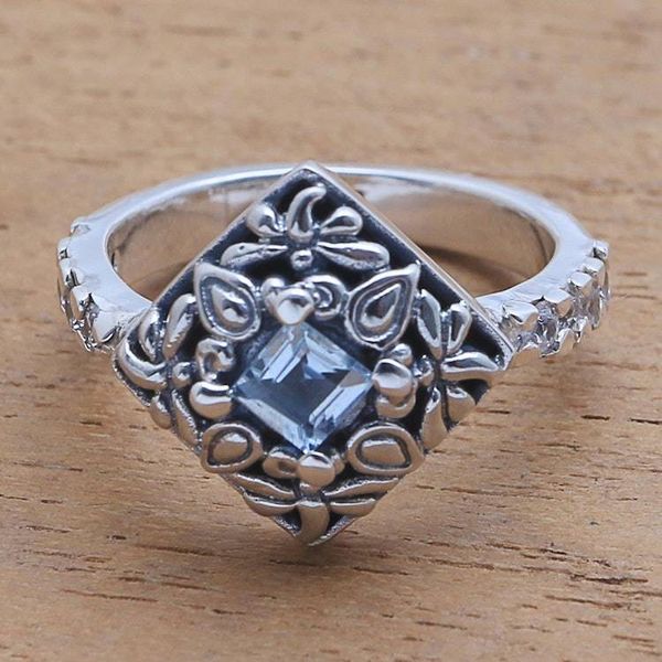 Alternate image for Dragonfly Motif Blue Topaz and Sterling Silver Cocktail Ring Dragonfly Square