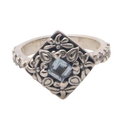 Alternate image for Dragonfly Motif Blue Topaz and Sterling Silver Cocktail Ring Dragonfly Square