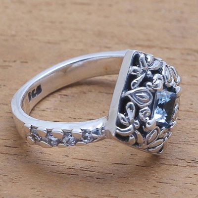 Alternate image for Dragonfly Motif Blue Topaz and Sterling Silver Cocktail Ring Dragonfly Square
