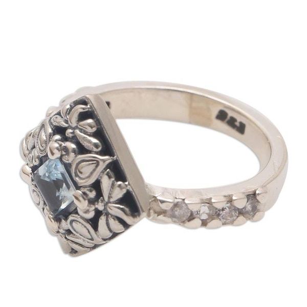 Alternate image for Dragonfly Motif Blue Topaz and Sterling Silver Cocktail Ring Dragonfly Square