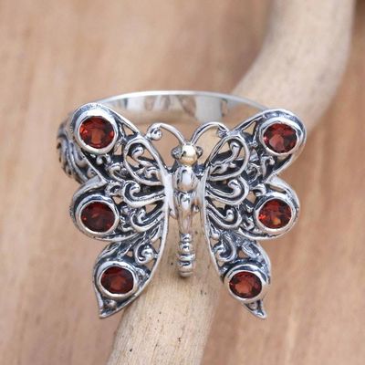 Primary image for Gold-Accented Garnet Butterfly Cocktail Ring Crimson Wings