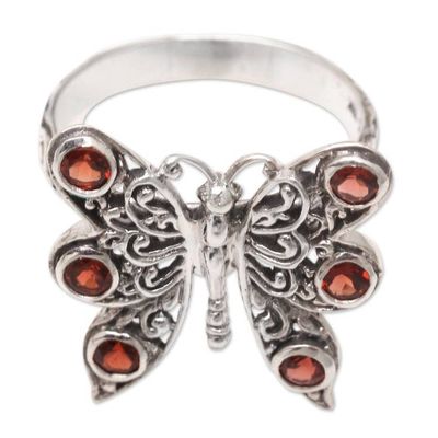 Alternate image for Gold-Accented Garnet Butterfly Cocktail Ring Crimson Wings