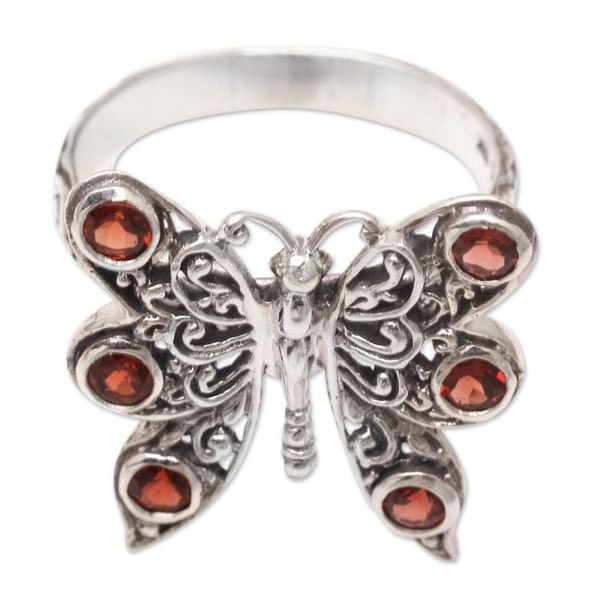 Alternate image for Gold-Accented Garnet Butterfly Cocktail Ring Crimson Wings