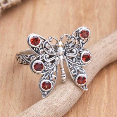Alternate image for Gold-Accented Garnet Butterfly Cocktail Ring Crimson Wings
