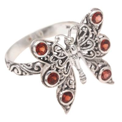 Alternate image for Gold-Accented Garnet Butterfly Cocktail Ring Crimson Wings