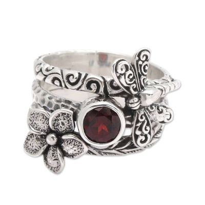 Alternate image for Floral Dragonfly-Themed Natural Garnet Cocktail Ring Passion Dragonfly