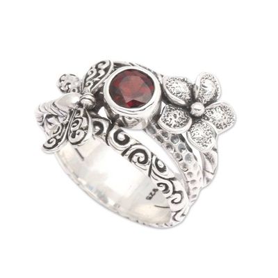 Alternate image for Floral Dragonfly-Themed Natural Garnet Cocktail Ring Passion Dragonfly
