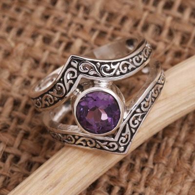 Primary image for Bezel-Set Amethyst and Sterling Silver Cocktail Ring Grace and Charm in Purple