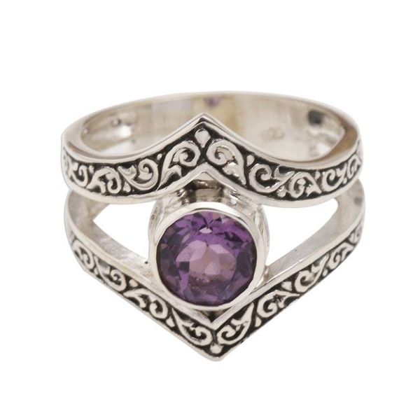 Alternate image for Bezel-Set Amethyst and Sterling Silver Cocktail Ring Grace and Charm in Purple