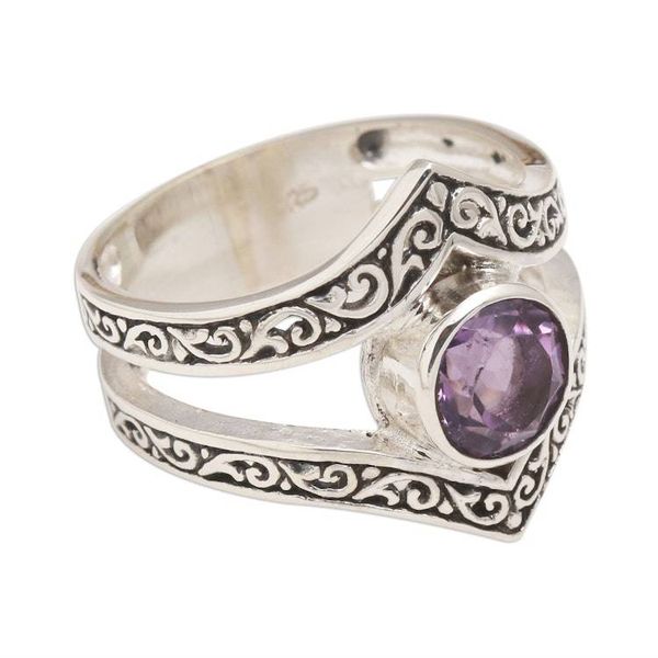 Alternate image for Bezel-Set Amethyst and Sterling Silver Cocktail Ring Grace and Charm in Purple