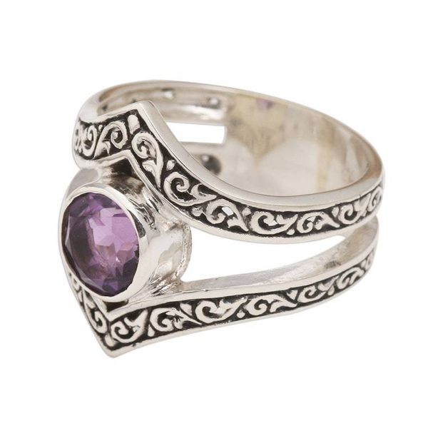 Alternate image for Bezel-Set Amethyst and Sterling Silver Cocktail Ring Grace and Charm in Purple