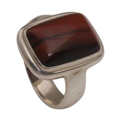 Alternate image for Tigers Eye Single Stone Ring with a Rectangular Crown Earthen Pedestal
