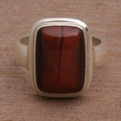 Alternate image for Tigers Eye Single Stone Ring with a Rectangular Crown Earthen Pedestal