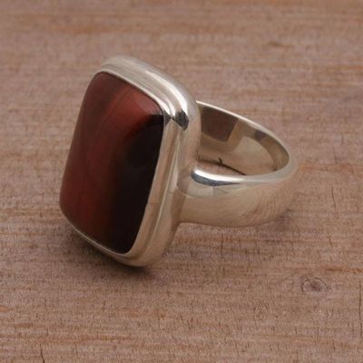 Alternate image for Tigers Eye Single Stone Ring with a Rectangular Crown Earthen Pedestal