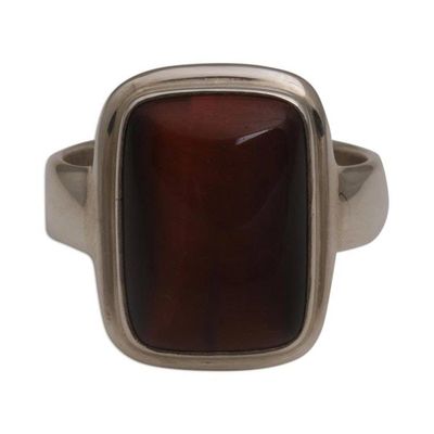 Alternate image for Tigers Eye Single Stone Ring with a Rectangular Crown Earthen Pedestal