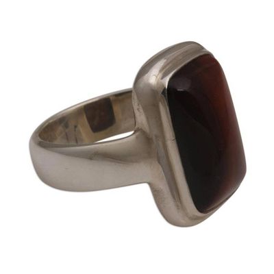 Alternate image for Tigers Eye Single Stone Ring with a Rectangular Crown Earthen Pedestal