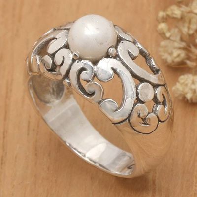 Primary image for Classic Wave-Inspired Grey Cultured Pearl Single Stone Ring Celestial Waves