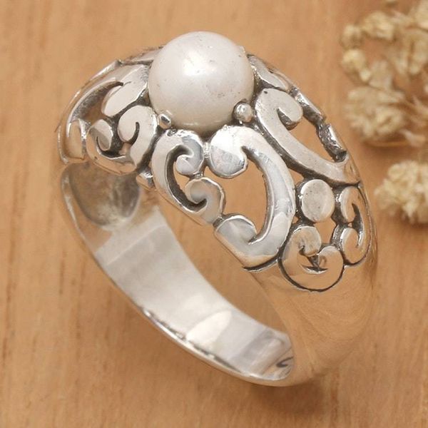 Alternate image for Classic Wave-Inspired Grey Cultured Pearl Single Stone Ring Celestial Waves