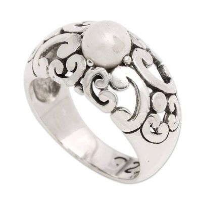 Alternate image for Classic Wave-Inspired Grey Cultured Pearl Single Stone Ring Celestial Waves