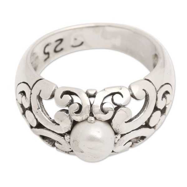 Alternate image for Classic Wave-Inspired Grey Cultured Pearl Single Stone Ring Celestial Waves