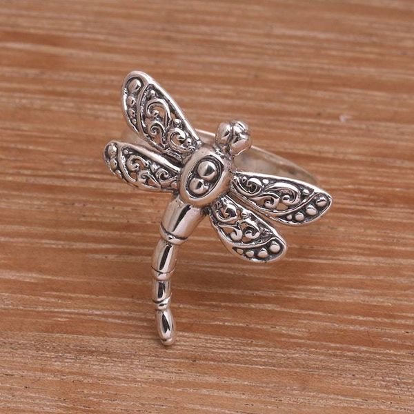 Alternate image for Sterling Silver Dragonfly Cocktail Ring Handmade in Bali Dance of the Dragonfly