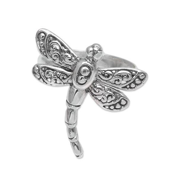 Alternate image for Sterling Silver Dragonfly Cocktail Ring Handmade in Bali Dance of the Dragonfly