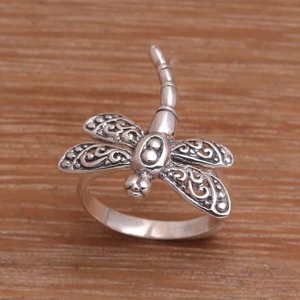 Alternate image for Sterling Silver Dragonfly Cocktail Ring Handmade in Bali Dance of the Dragonfly