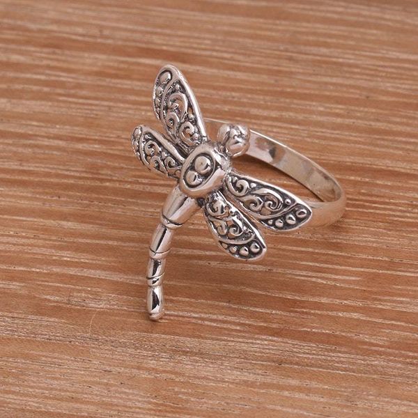 Alternate image for Sterling Silver Dragonfly Cocktail Ring Handmade in Bali Dance of the Dragonfly