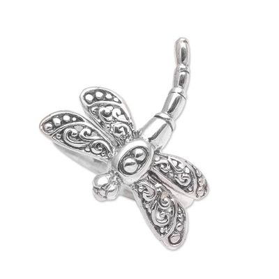 Alternate image for Sterling Silver Dragonfly Cocktail Ring Handmade in Bali Dance of the Dragonfly