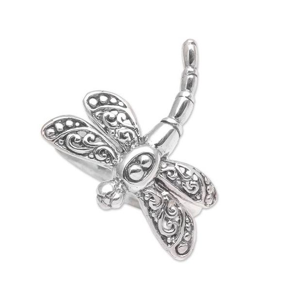 Alternate image for Sterling Silver Dragonfly Cocktail Ring Handmade in Bali Dance of the Dragonfly