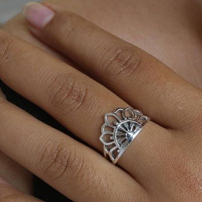 Alternate image for Sterling Silver Floral Band Ring Blooming Crown