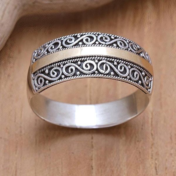 Alternate image for Balinese 18k Gold-Accented Band Ring with Spiral Motifs Classic Nobility