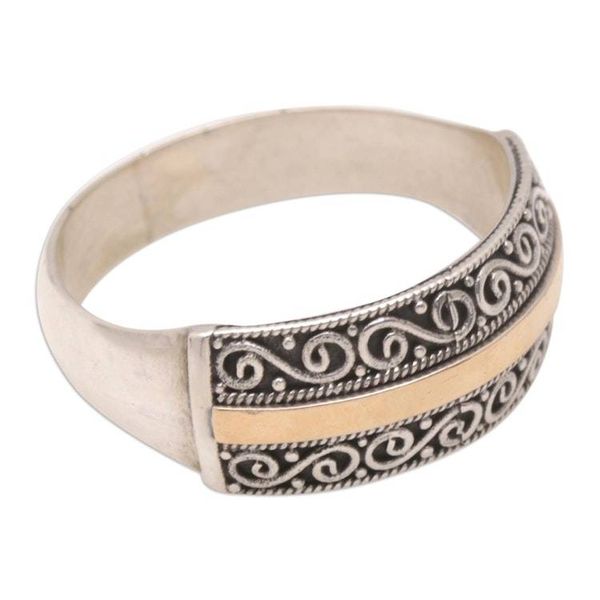 Alternate image for Balinese 18k Gold-Accented Band Ring with Spiral Motifs Classic Nobility