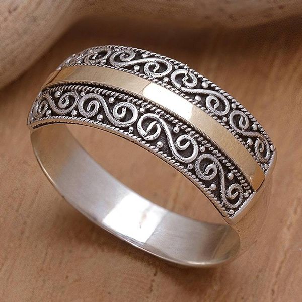 Alternate image for Balinese 18k Gold-Accented Band Ring with Spiral Motifs Classic Nobility