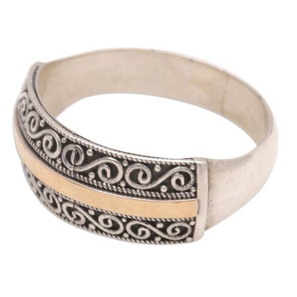 Alternate image for Balinese 18k Gold-Accented Band Ring with Spiral Motifs Classic Nobility